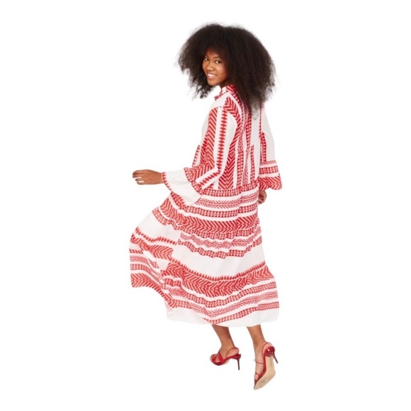 Silk And Salt Dress Aztec Print Boho Red White Midi Length Oversized Easy Fit - Picture 16 of 16